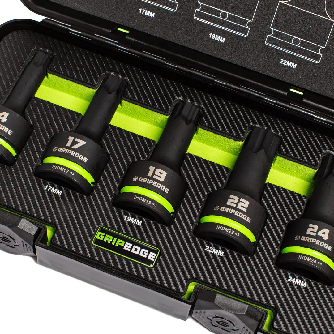GRIPEDGE Impact Metric RPT Hex Bit Socket Set — 5-Pc, 3/4” Drive - Image 4