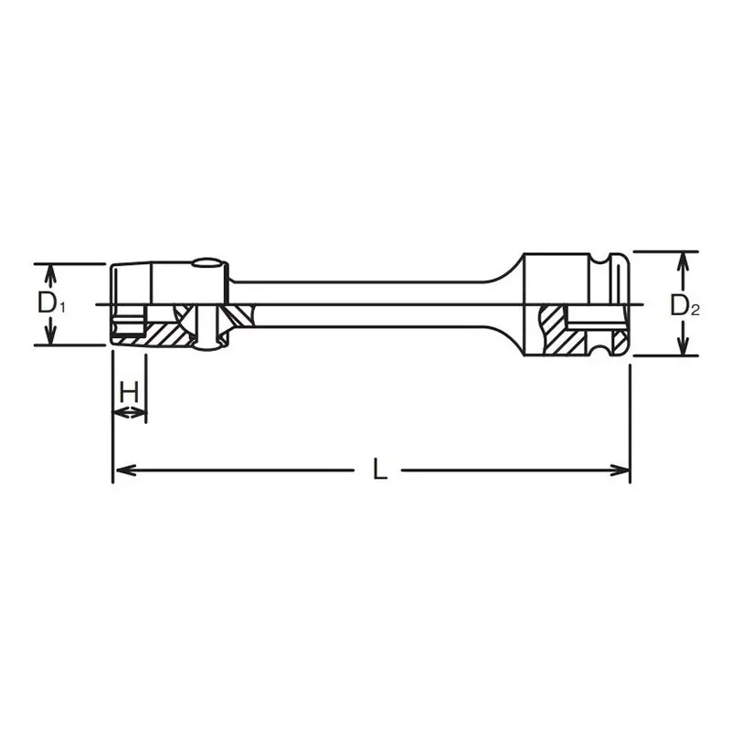 Ko-ken 3/8" Drive Extension Universal Socket — 13mm, 6-Point, 200mm - Image 2