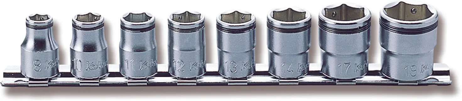 Ko-ken 3/8" Drive NUT GRIP Socket Rail Set, 8–19mm (8 pc)