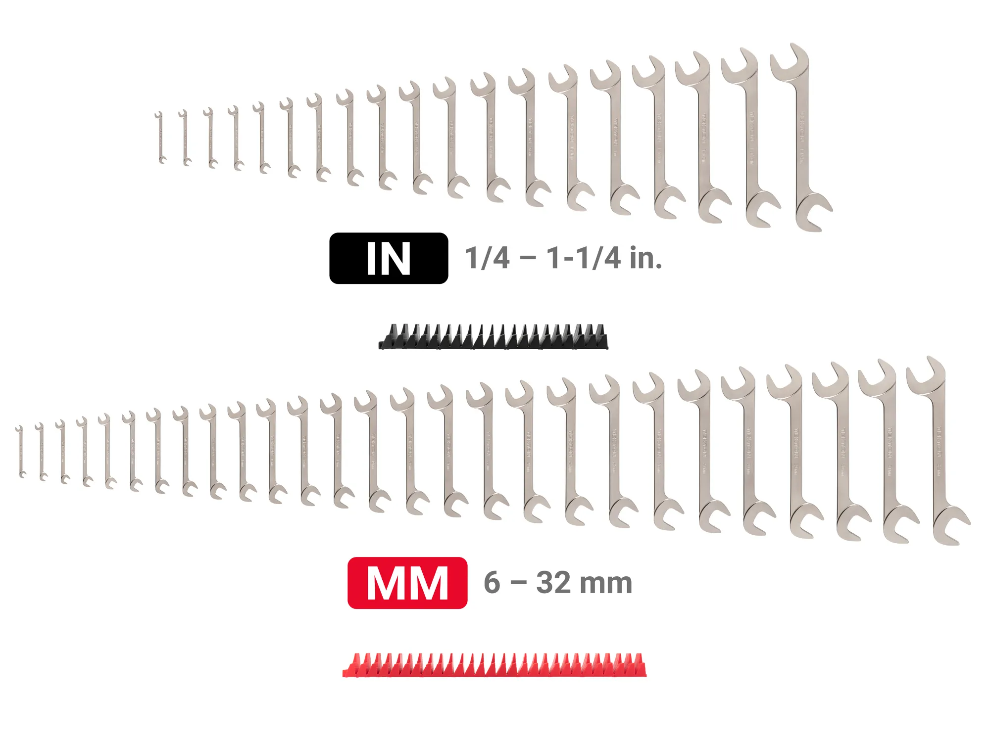 Tekton Angle Head Open End Wrench Set with Modular Organizers, 46-Piece (1/4 - 1-1/4 in, 6 - 32 mm) - Image 2